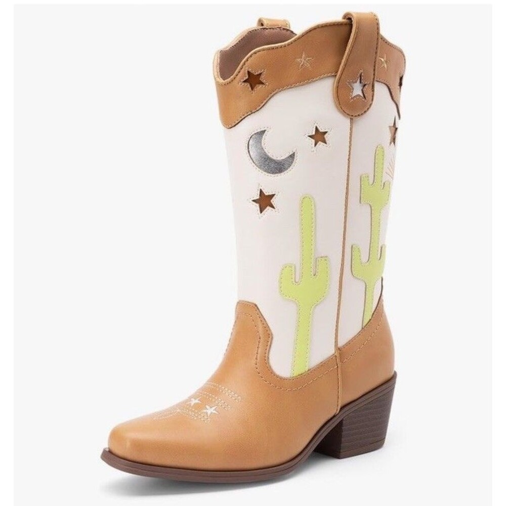 Girls Cowboy Boots Square Toe Cowgirl Mid Calf Boots Western Boots Size 5.5 NWB